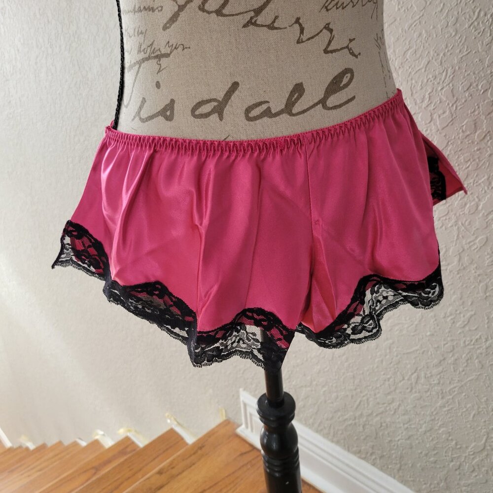 NWOT 3-Piece Pink Satin Pajama: Wraparound Top, Shorts, Pants - Picture 5 of 10